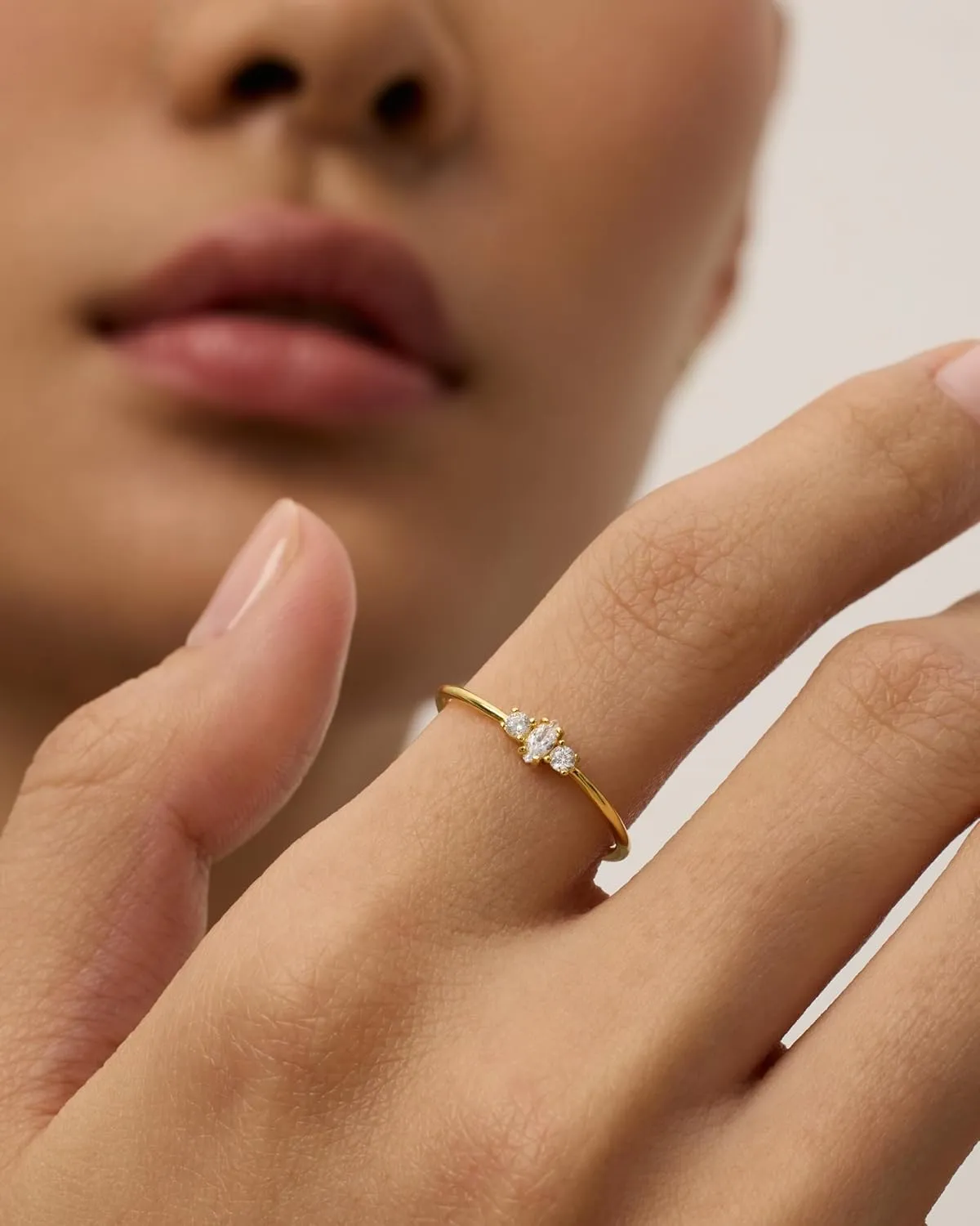 PAVOI 18K Gold Plated Marquise Round Mini Cubic Zirconia Stackable Rings for Women | Dainty Stacking Thin Band for Women