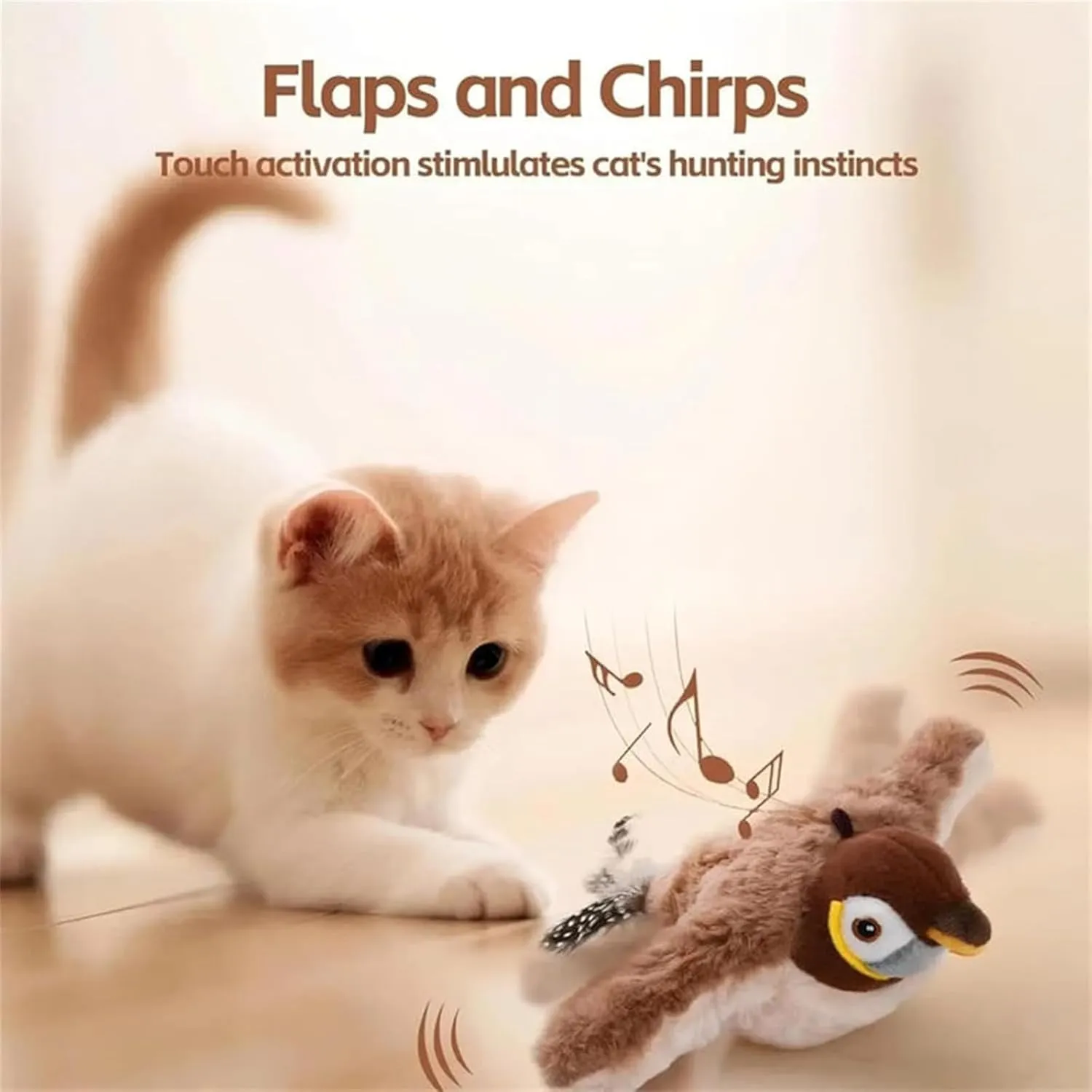 Pawactive Vocal Prey Toy, Bird Toy That Chirps and Flaps, Chirping Birds Cat Toy Flapping Wings Flying, Flying Interactive Simulation Electric Sparrow Shaking Bird (2*Sparrow)