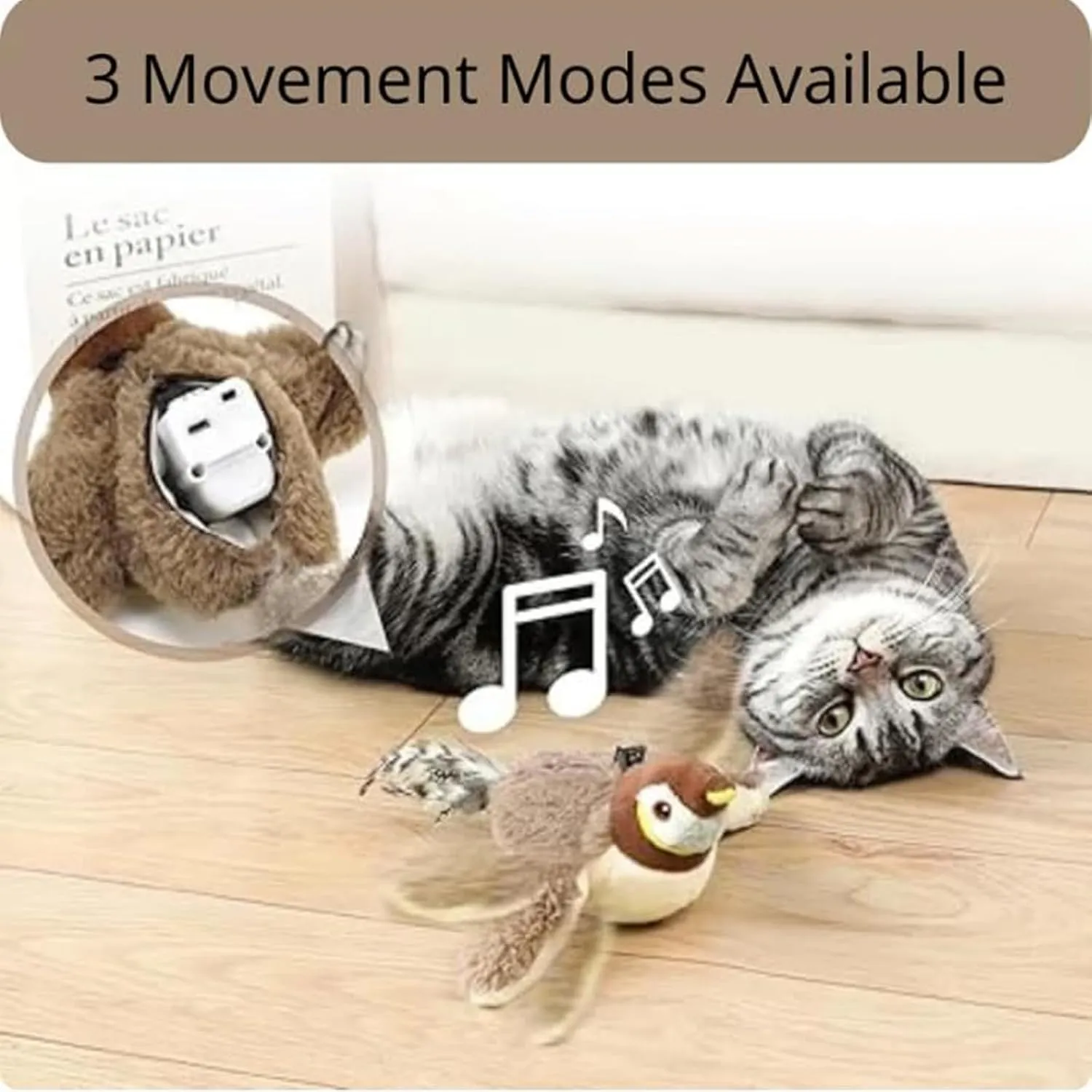 Pawactive Vocal Prey Toy, Bird Toy That Chirps and Flaps, Chirping Birds Cat Toy Flapping Wings Flying, Flying Interactive Simulation Electric Sparrow Shaking Bird (2*Sparrow)