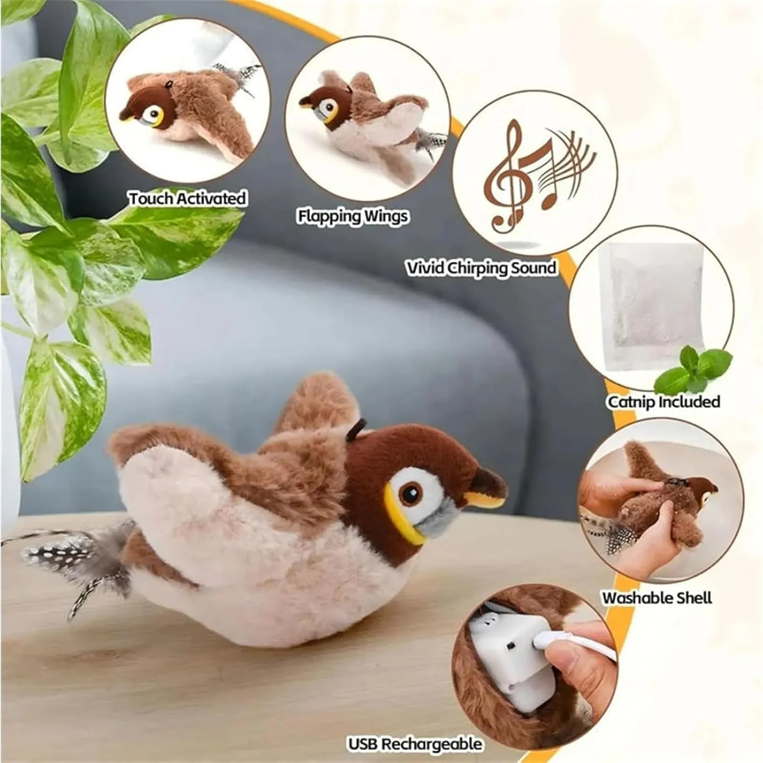 Pawactive Vocal Prey Toy, Bird Toy That Chirps and Flaps, Chirping Birds Cat Toy Flapping Wings Flying, Flying Interactive Simulation Electric Sparrow Shaking Bird (2*Sparrow)