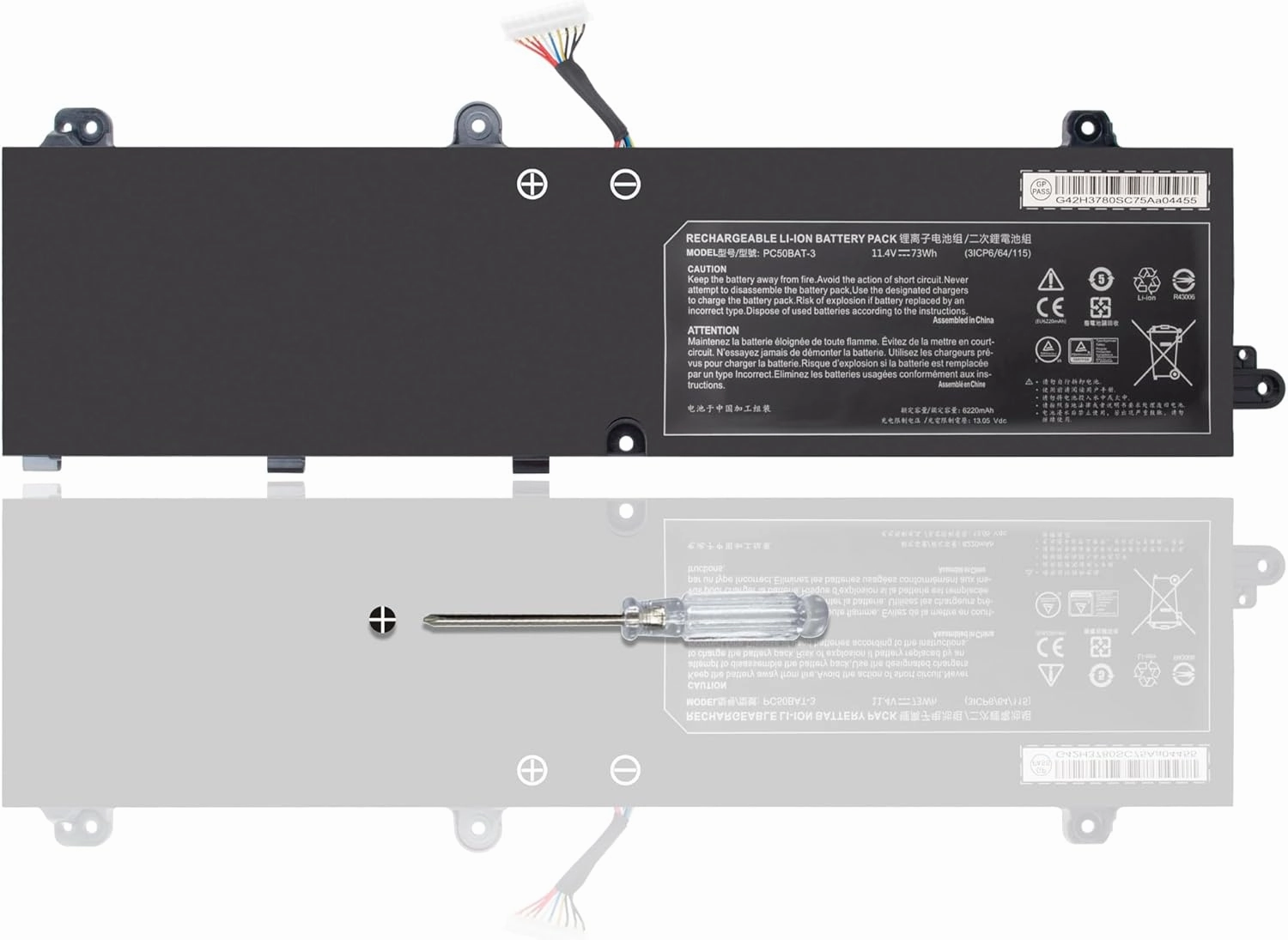 PC50BAT-3 Battery for Schenker Key 15 Comet Lake Key 15 Gaming for CLEVO PC50DN2 PC50S for SYSTEM76 Oryx PRO 6 for THUNDEROBOT 911 P1 for EUROCOM RX315 NH57AF1 3ICP6/64/115 11.4V/6220mAh/73Wh/3-Cell