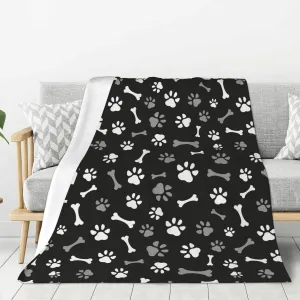 Perinsto Dog Paws and Bones Throw Blanket Ultra Soft Warm All Season Animal Footprint Decorative Fleece Blankets for Bed Chair Car Sofa Couch Bedroom 50"X40"