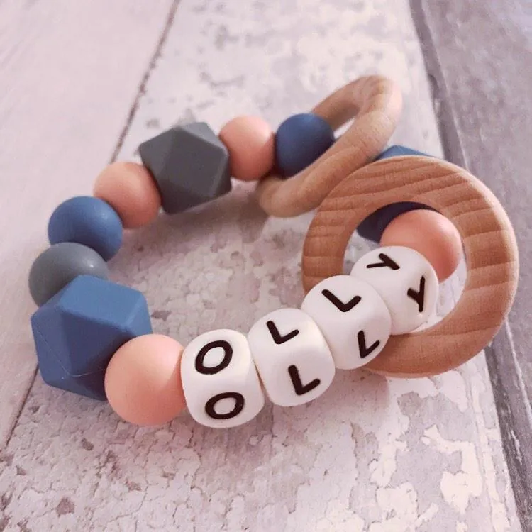 Personalised Silicone Teething Ring - Niagra/Peach