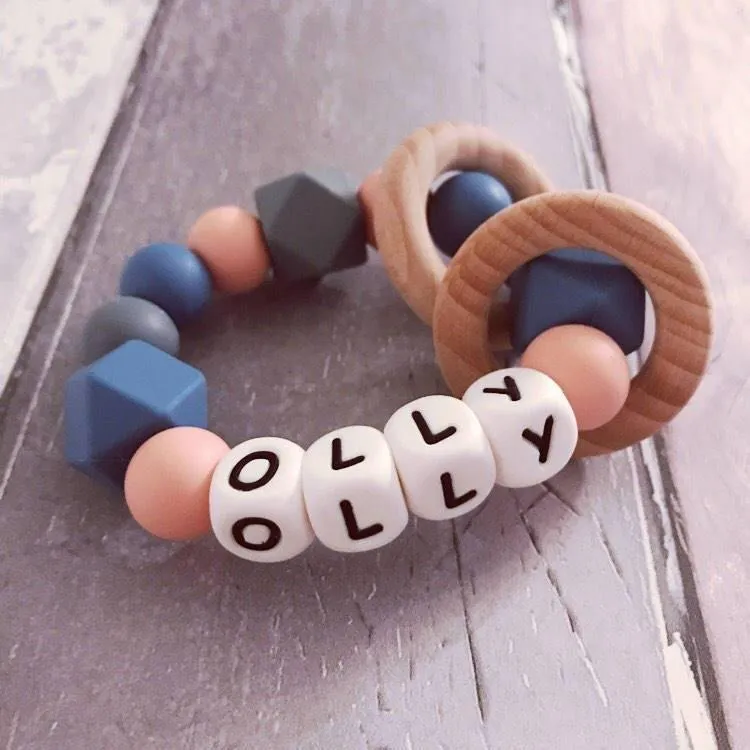 Personalised Silicone Teething Ring - Niagra/Peach