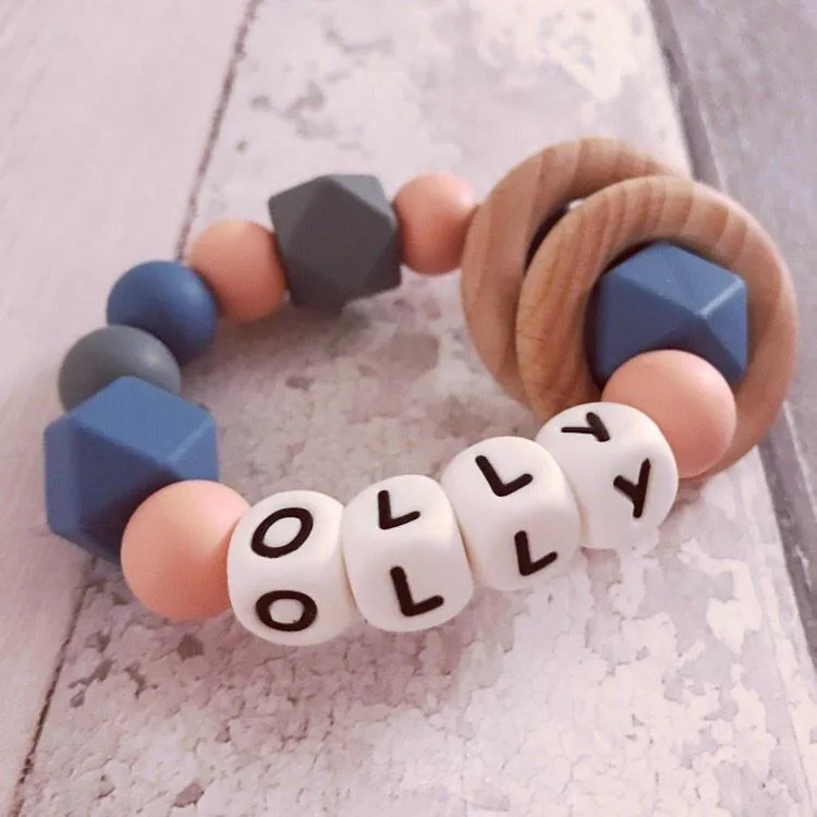 Personalised Silicone Teething Ring - Niagra/Peach