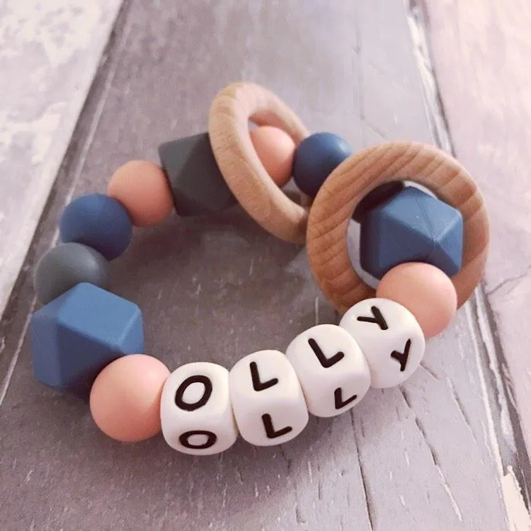 Personalised Silicone Teething Ring - Niagra/Peach