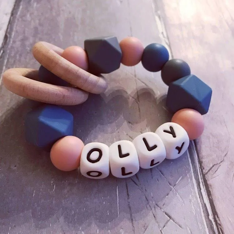 Personalised Silicone Teething Ring - Niagra/Peach