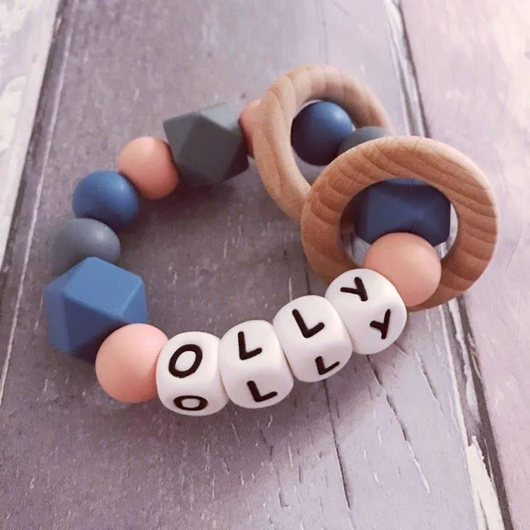 Personalised Silicone Teething Ring - Niagra/Peach