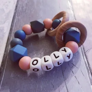 Personalised Silicone Teething Ring - Niagra/Peach