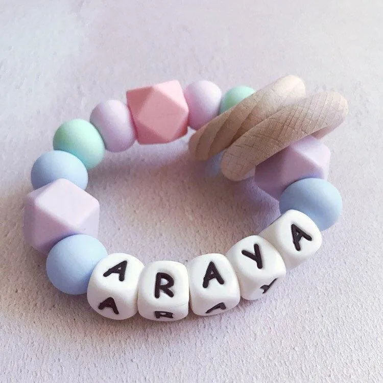 Personalised Silicone Teething Ring - Pastels