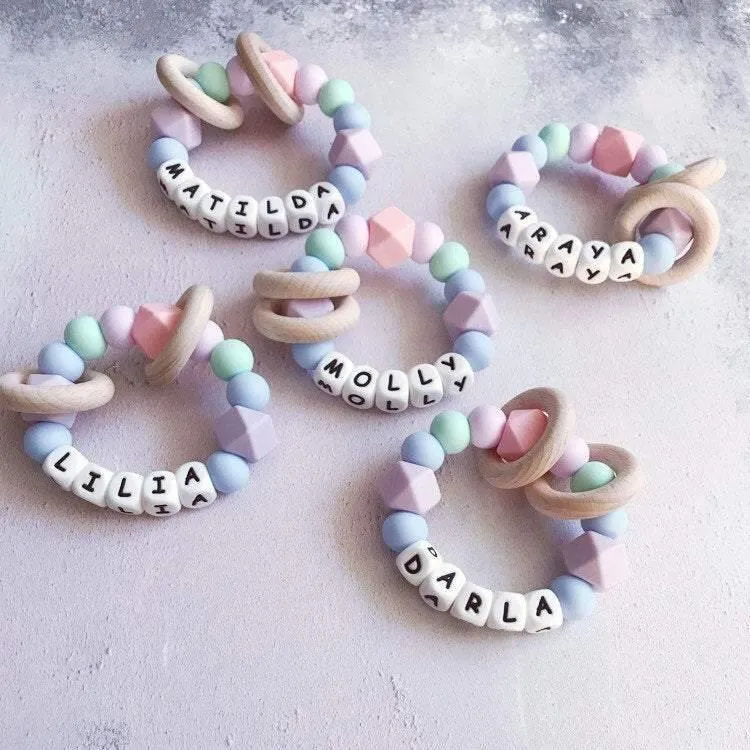 Personalised Silicone Teething Ring - Pastels