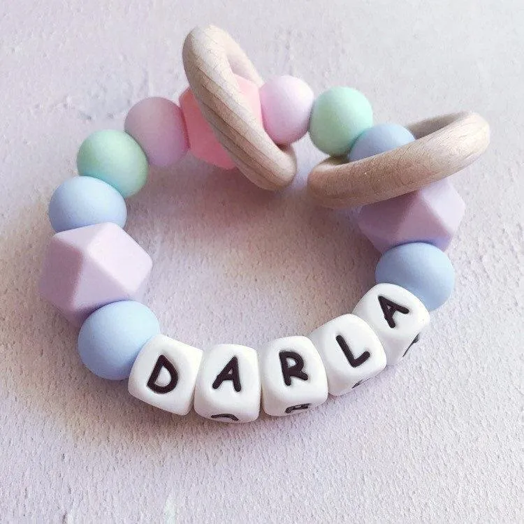 Personalised Silicone Teething Ring - Pastels