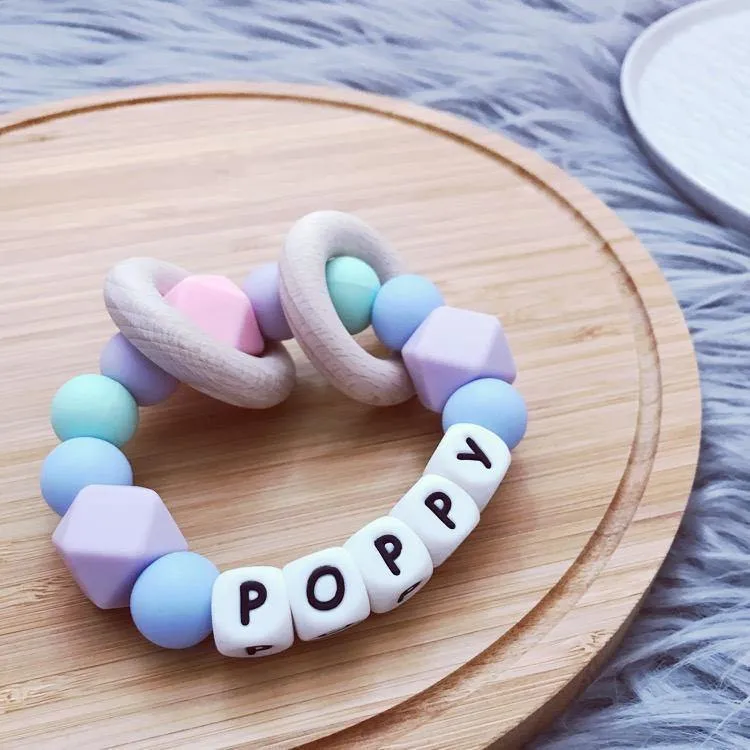 Personalised Silicone Teething Ring - Pastels