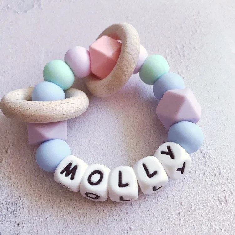Personalised Silicone Teething Ring - Pastels