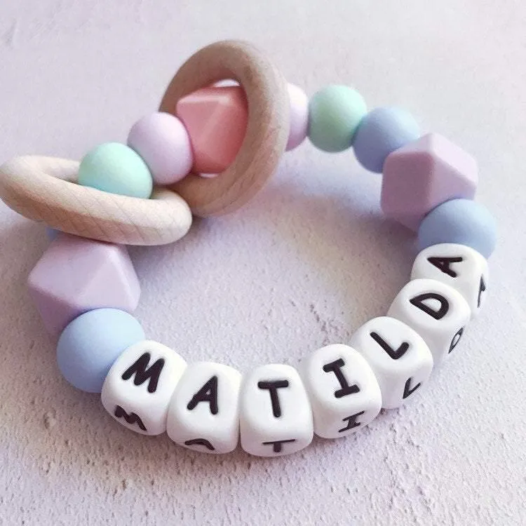 Personalised Silicone Teething Ring - Pastels