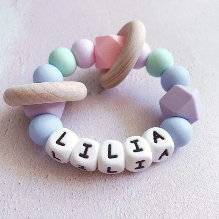 Personalised Silicone Teething Ring - Pastels