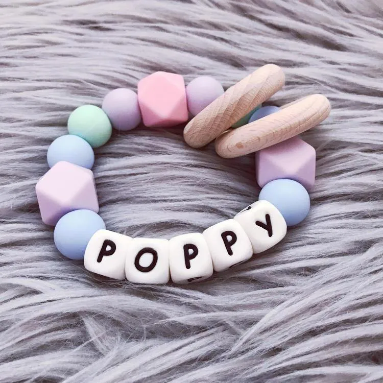 Personalised Silicone Teething Ring - Pastels