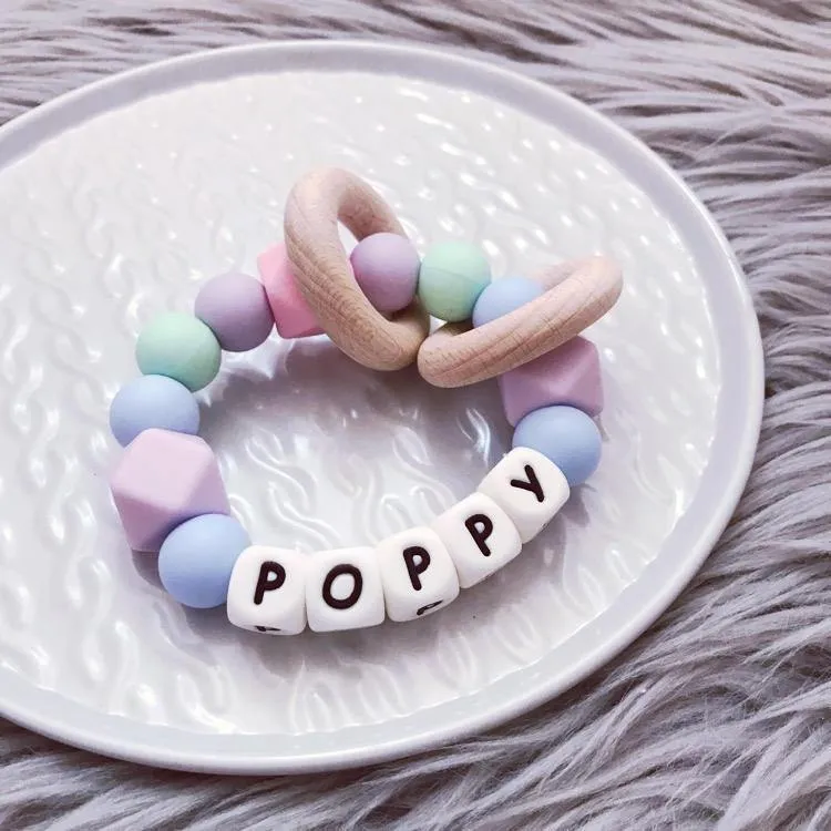 Personalised Silicone Teething Ring - Pastels