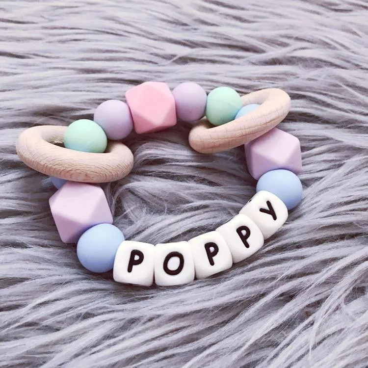 Personalised Silicone Teething Ring - Pastels
