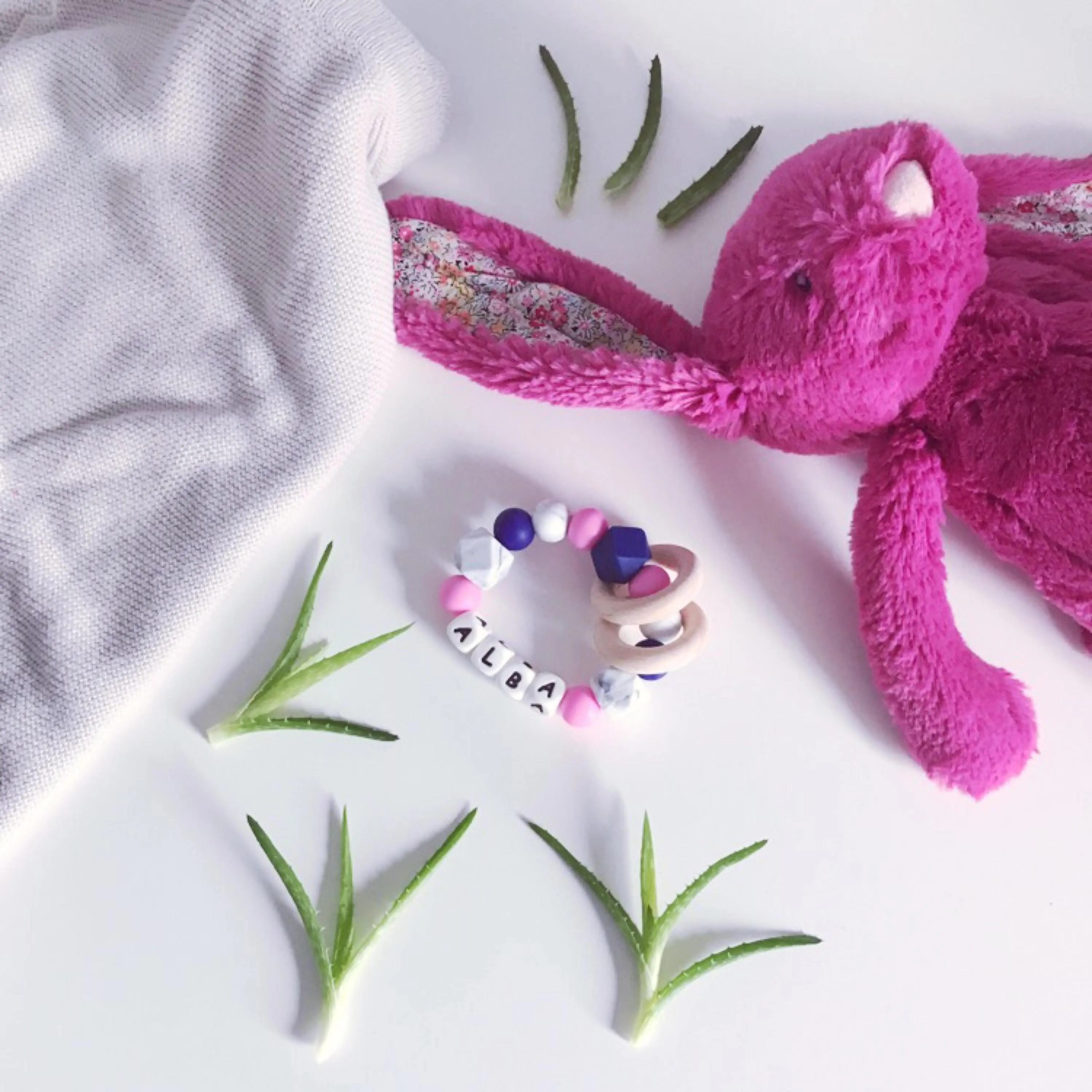 Personalised Silicone Teething Ring - Pink/Navy