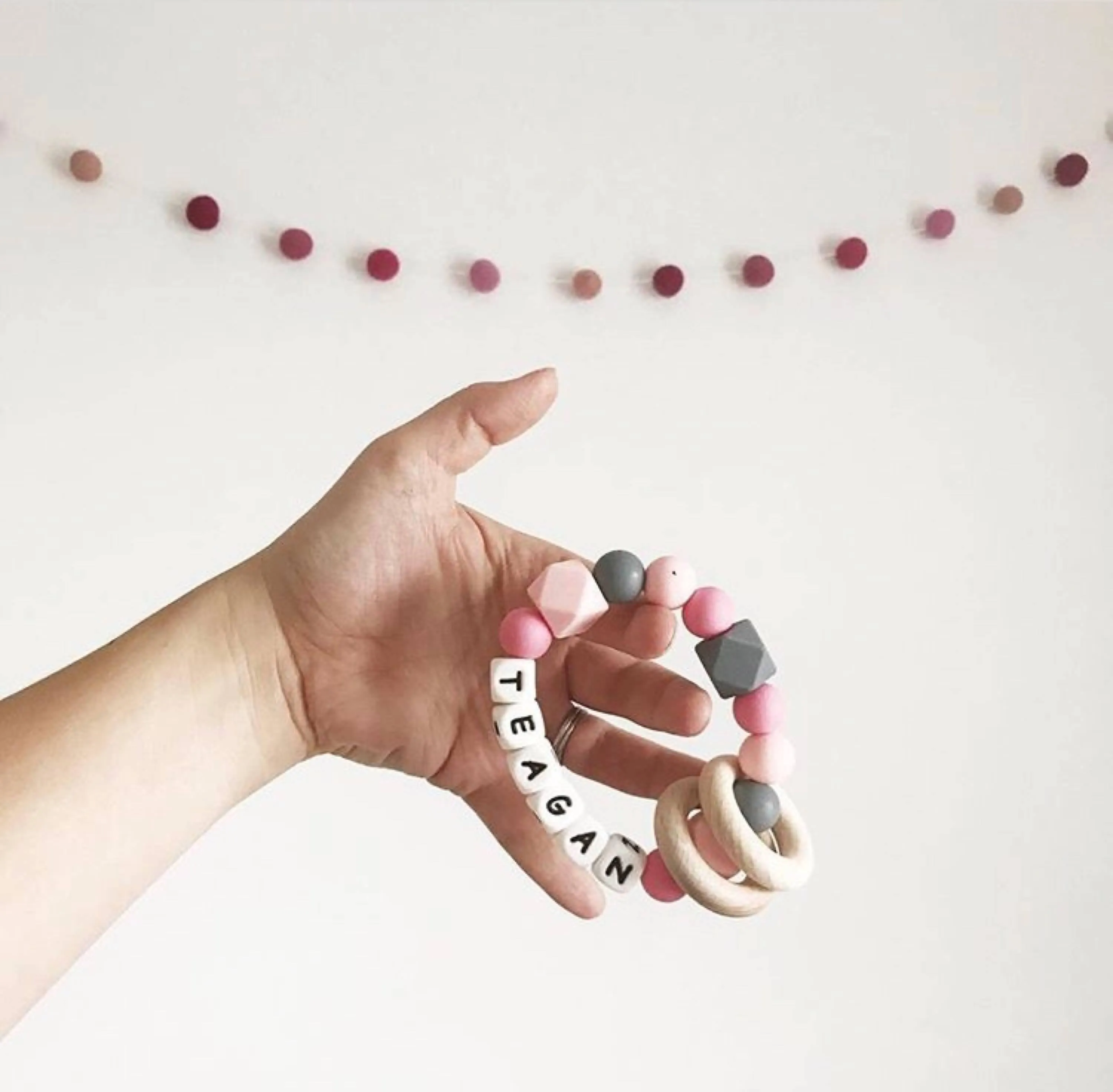 Personalised Silicone Teething Ring - Pink/Navy