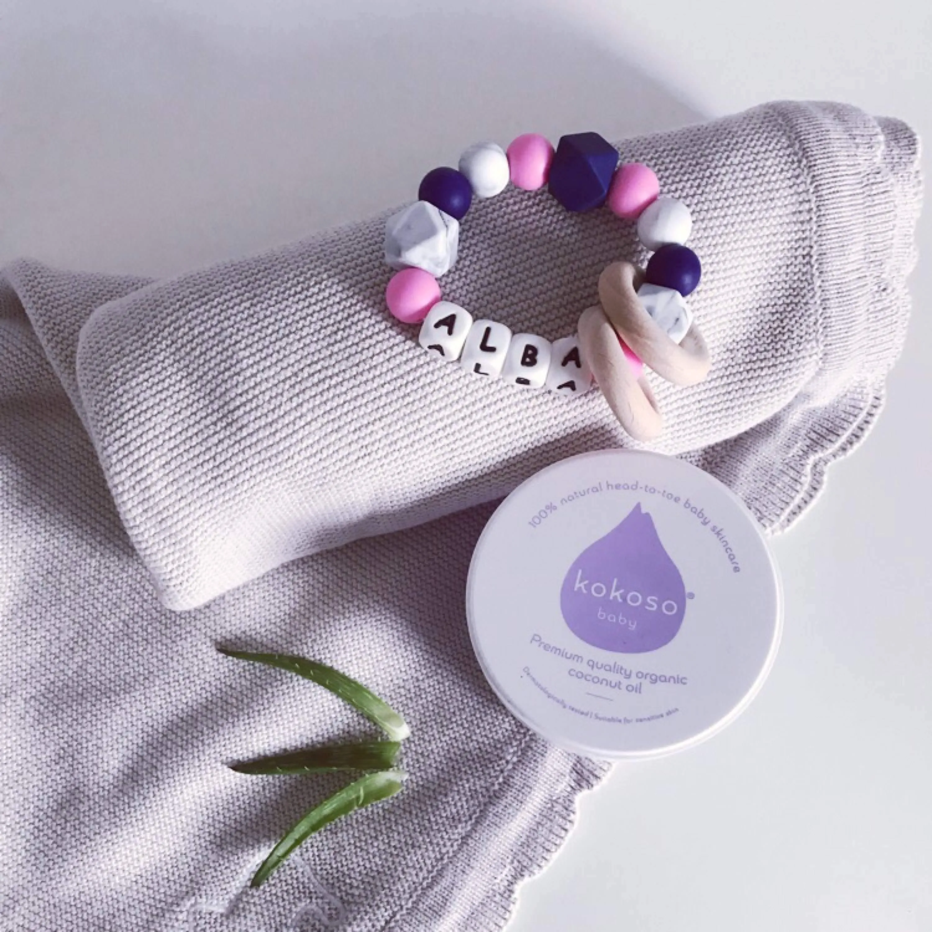 Personalised Silicone Teething Ring - Pink/Navy