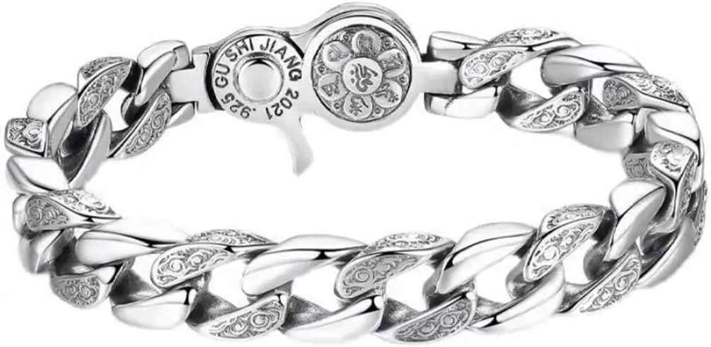 Personality Retro Bracelet for Men Masculine Twist Rope Cuban Chain Bracelet Carved Sanskrit Words, 22cm (8.66 inch)
