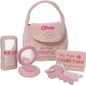 Personalized My First Purse Playset - Plush Baby's First Interactive Play Keepsake Gift Set with Custom Name