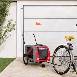 Pet Bike Trailer with Durable Fabric and Iron, Comfortable Design for Pets on Outdoor Trips, Red and Gray