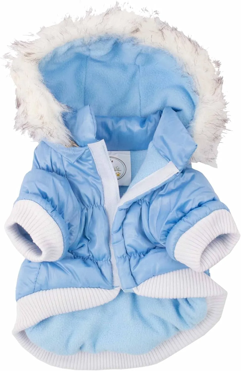 PET LIFE Classic Metallic Fashion Pet Dog Coat Jacket Parka w/ 3M Insulation and Removable Hood, Large, Sky Blue