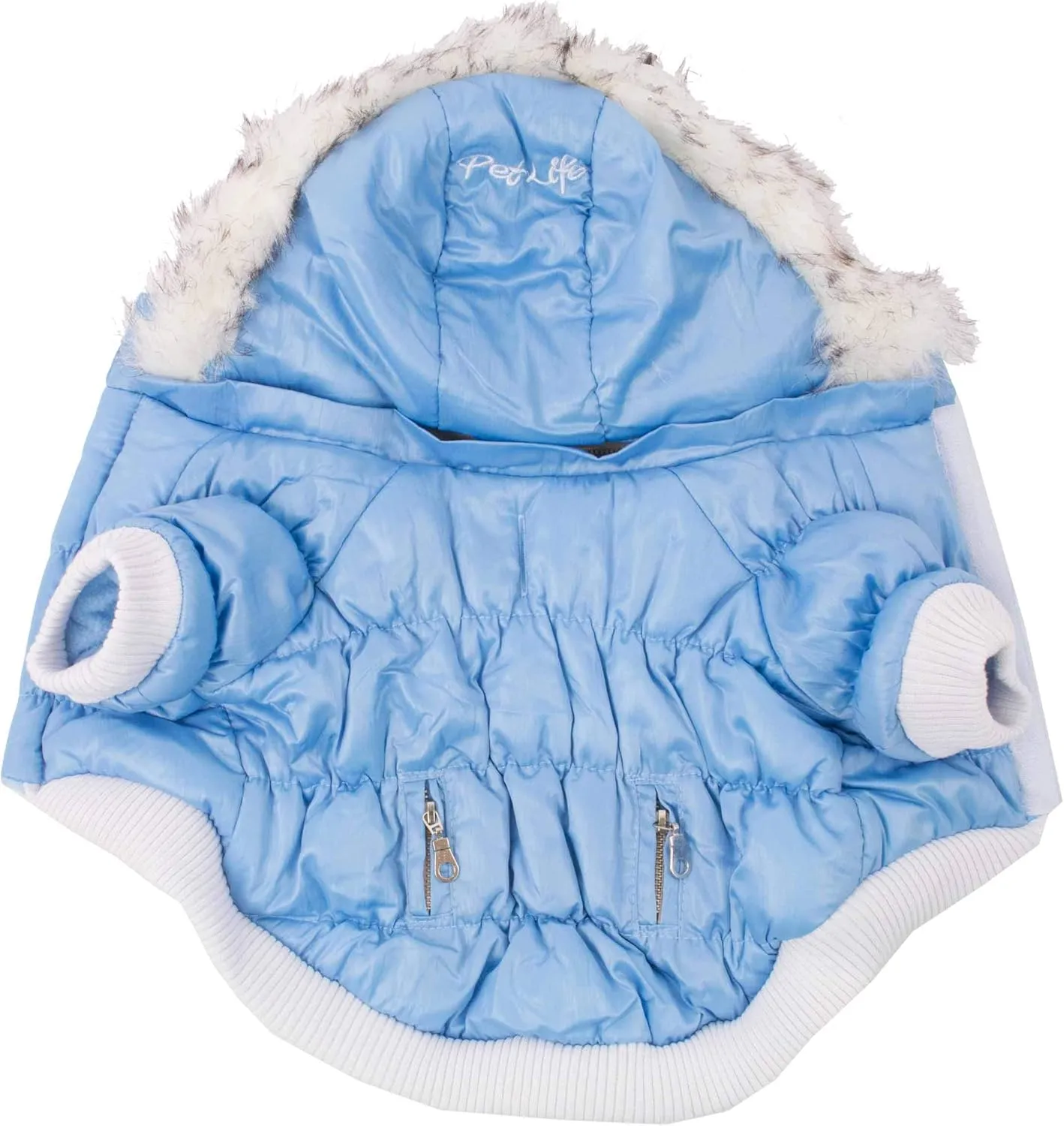 PET LIFE Classic Metallic Fashion Pet Dog Coat Jacket Parka w/ 3M Insulation and Removable Hood, Large, Sky Blue
