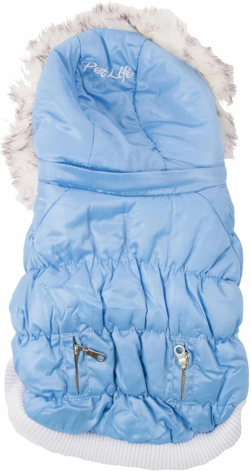 PET LIFE Classic Metallic Fashion Pet Dog Coat Jacket Parka w/ 3M Insulation and Removable Hood, Large, Sky Blue