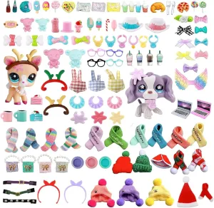 Pet Toys 35 Piece Fashion Set for Lps Dogs Cats Deer Figures Hats Clothes Glasses Food Accessories Bundle Compatible with Shorthair Cat Collie Husky Puppy Cocker Spaniel