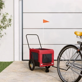 Pet Bike Trailer for Comfort and Safety, Durable Iron Frame, with Zippered Doors, Red and Black Design