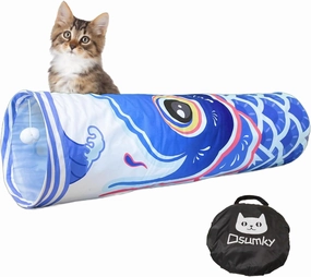 Pet Tunnels for Indoor Cats, Collapsible Tube for Kittens & Large Felines with Storage Bag, Hideaway Play Toy, Easy to Clean,10'' Dia, 36'' L,Blue