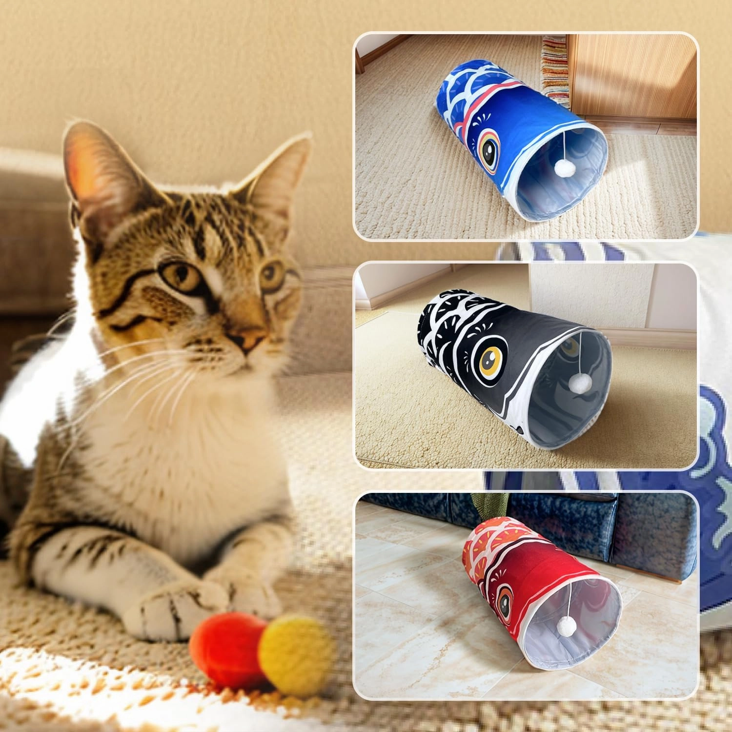 Pet Tunnels for Indoor Cats, Collapsible Tube for Kittens & Large Felines with Storage Bag, Hideaway Play Toy, Easy to Clean,10'' Dia, 36'' L,Blue