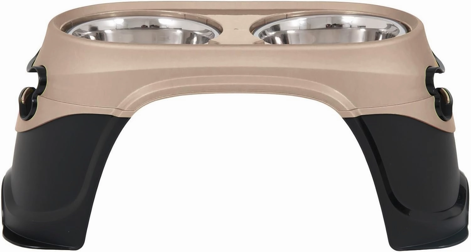 Petmate Easy Reach Pet Diner Elevated Dog Bowls 2 Sizes 2 Polished Colors, Black/Pearl Tan, Large (23479), Made in USA