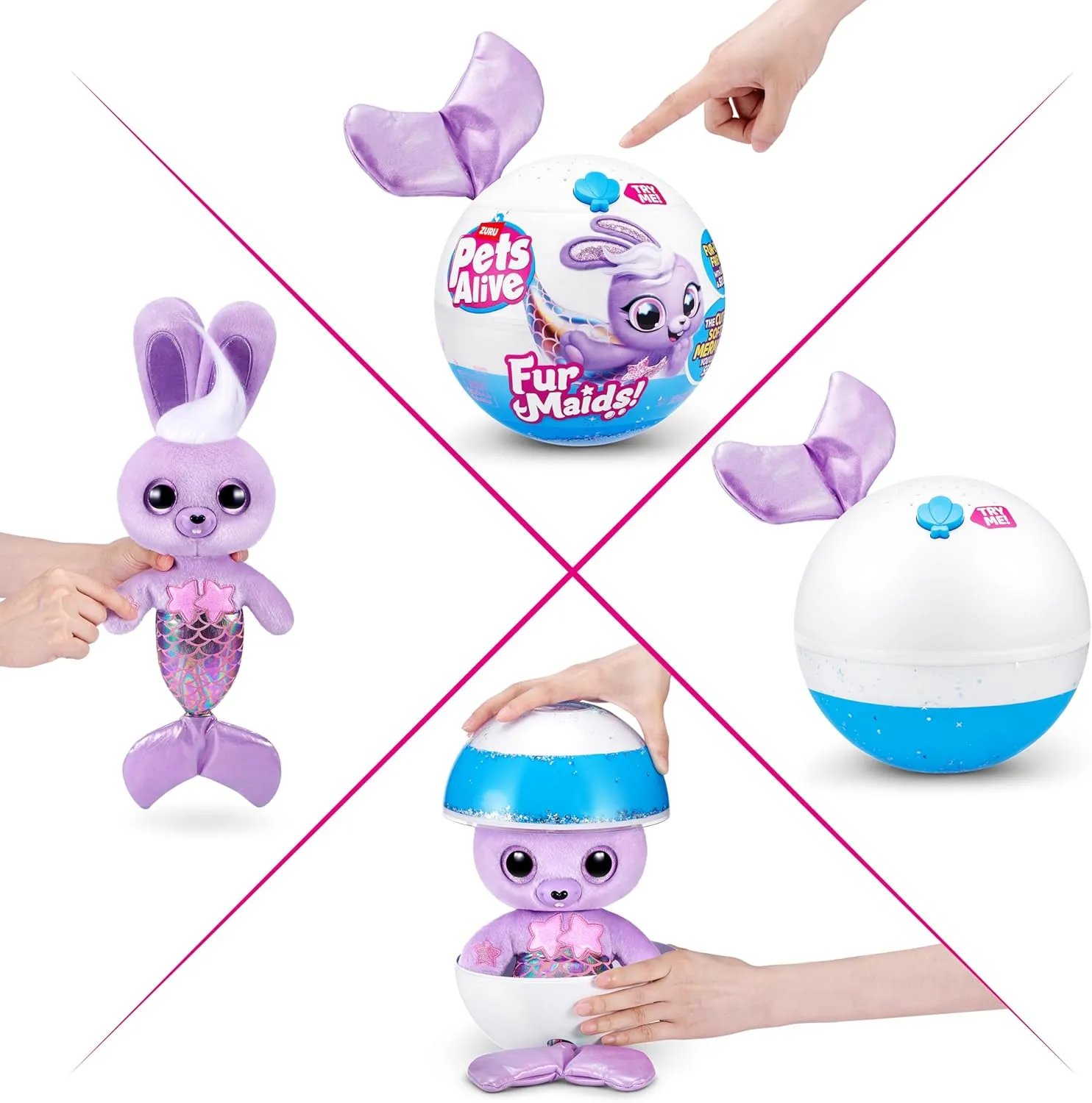Pets Alive Furmaids by ZURU Mermaid Plush Interactive Lights Sounds Girls Toy (Purple Bunny)