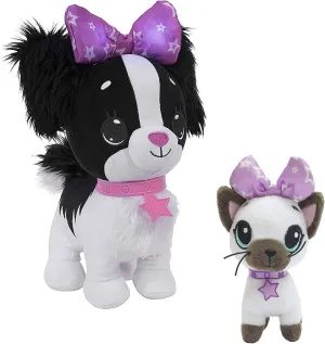 Pets Bundle - Light Up LED Stuffed Animals - Black Cavalier Puppy and Mini Siamese Kitty