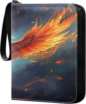 Phoenix Bird Feather Card Binder 4 Pocket Collectible Trading Card Albums with 50 Sleeves Double Side PU Waterproof 3 Ring for Sports & Game Cards