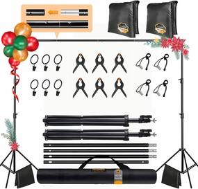 Photo Backdrop Stand Kit, Backdrop Stand for Parties 6.5x10ft Adjustable Studio Photo & Video Support System Background Support Stand with Sandbag for Photography, Birthday, Portrait, Wedding