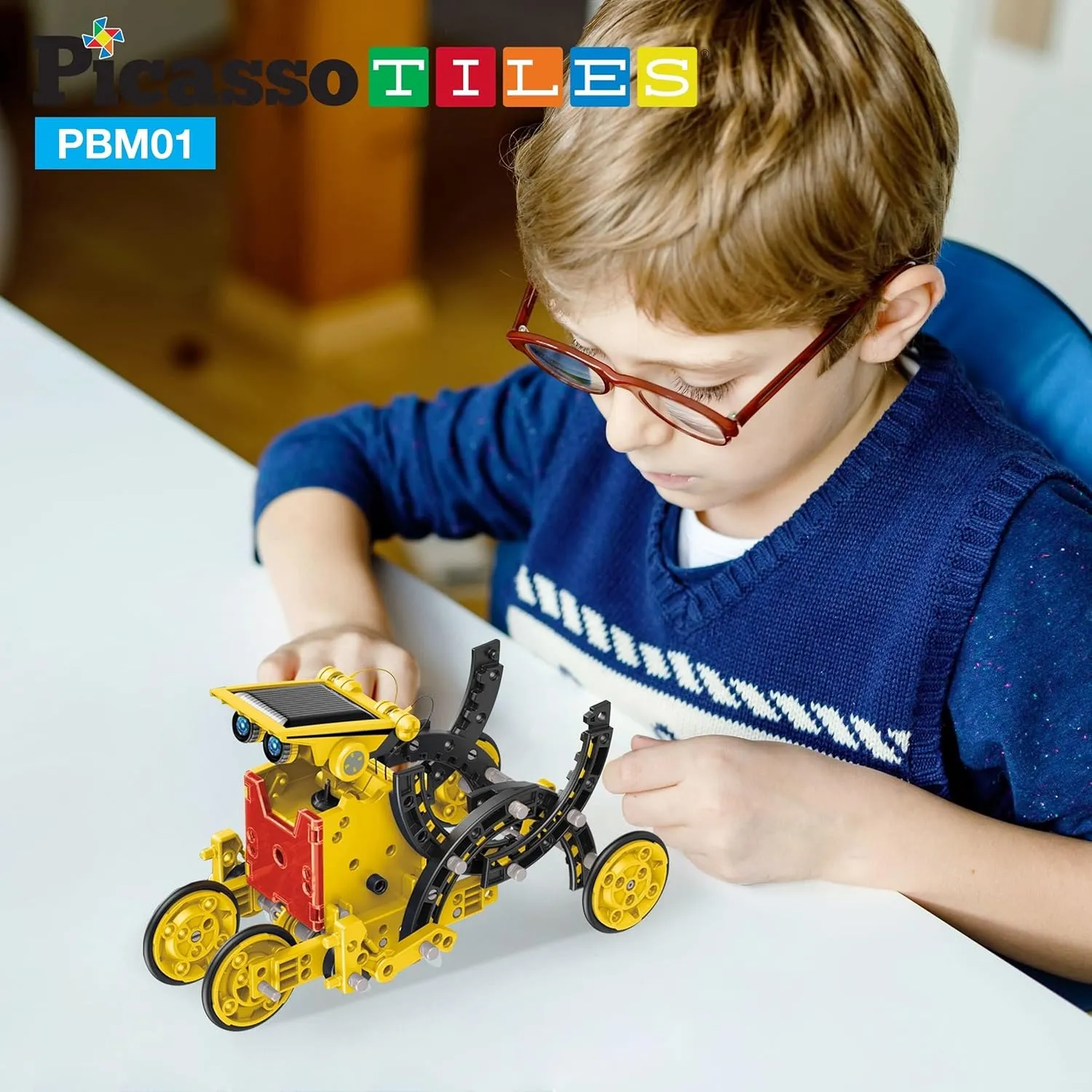PicassoTiles STEM Kids Solar Powered Transform Robot Educational Learning Engineering Building Toy 12-in-1 Creative Unique Transformation Renewable Energy Science Experiment DIY Kit Boy Girl Age 8 