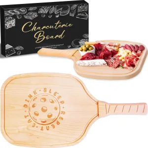 Pickleball Charcuterie Cutting Boards and Platter - The Perfect Pickleball Gift for Men and Women, 17" x 8.5" x 0.75" Pickleball Platter, Handcrafted Birch Wood with Paddle Shape and Built-in Handle