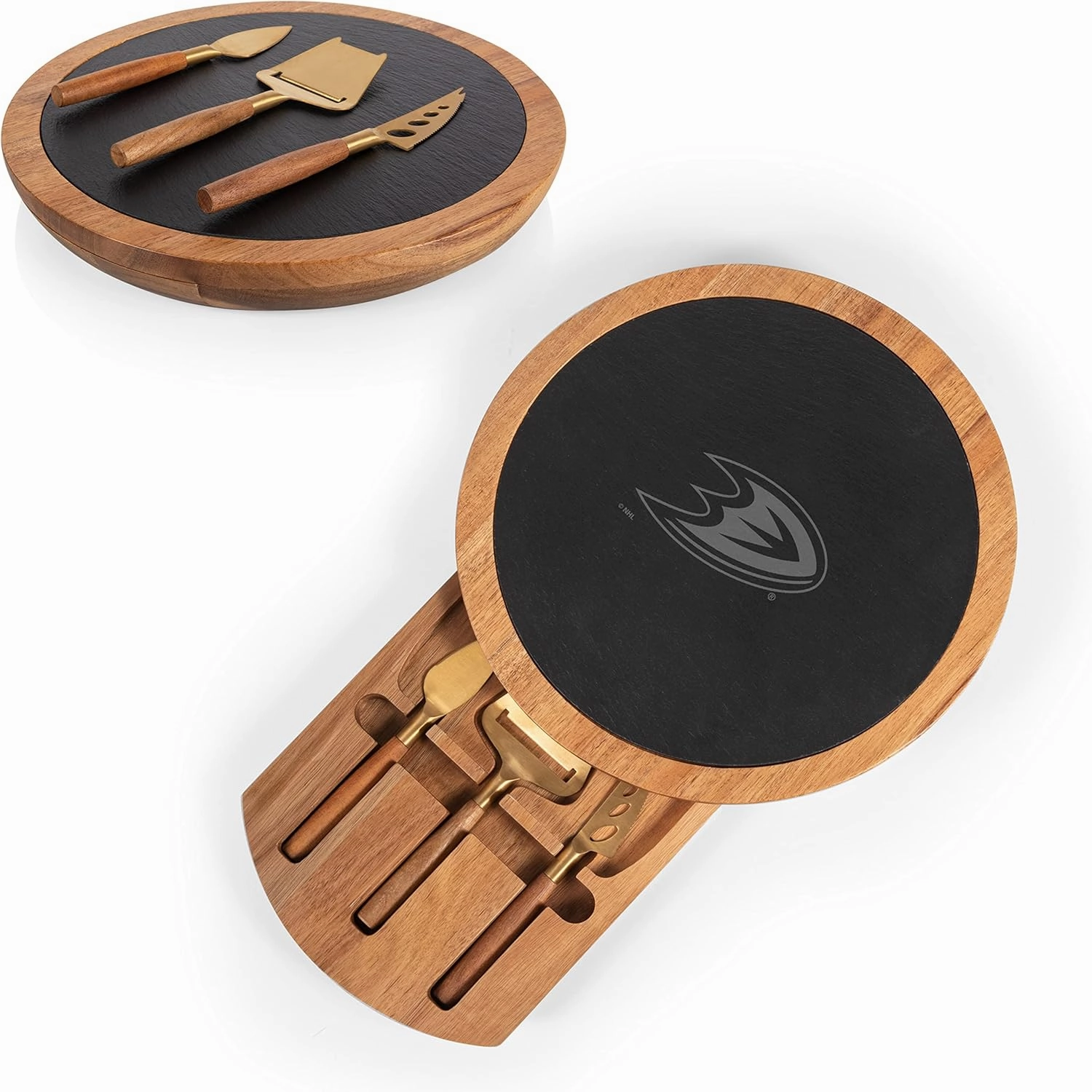 PICNIC TIME NHL Unisex-Adult NHL Insignia Acacia and Slate Serving Board with Cheese Tools, Charcuterie Board Set, Wood Cutting Board
