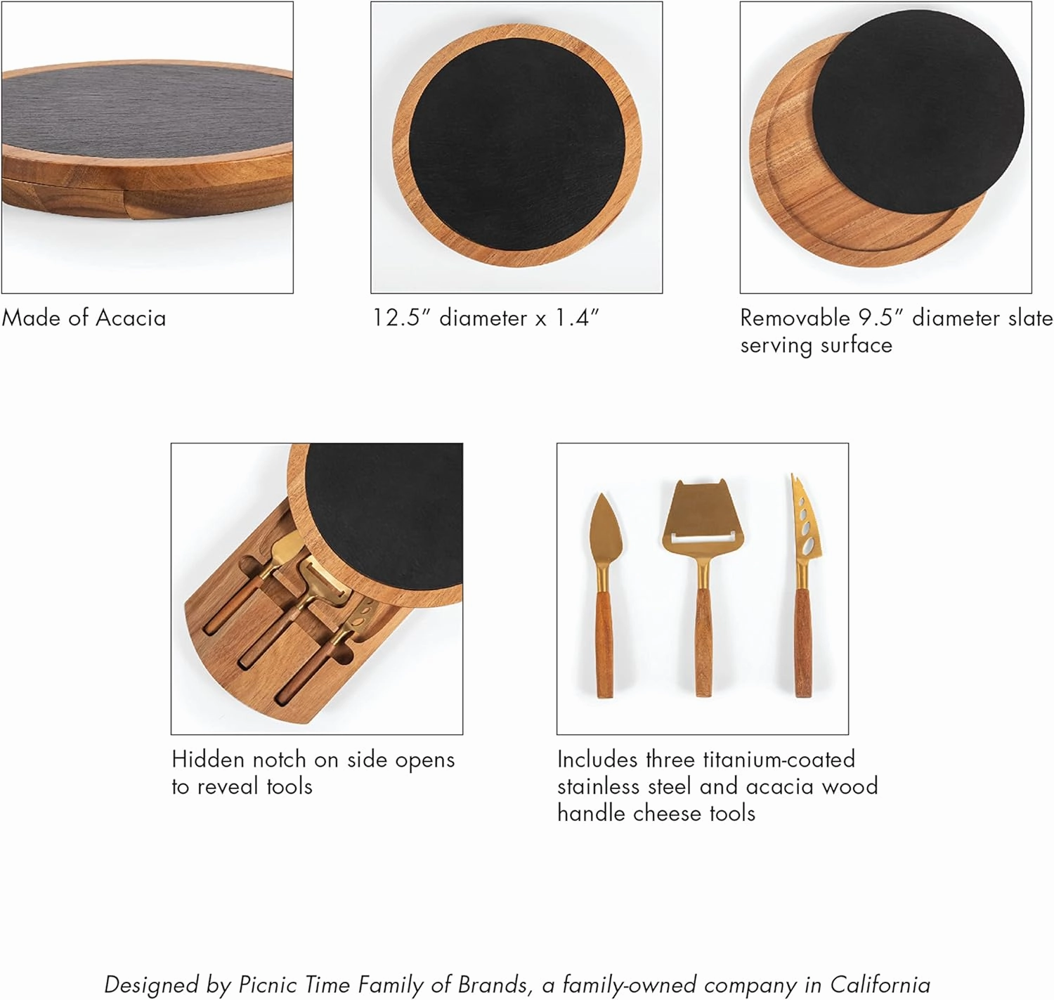 PICNIC TIME NHL Unisex-Adult NHL Insignia Acacia and Slate Serving Board with Cheese Tools, Charcuterie Board Set, Wood Cutting Board