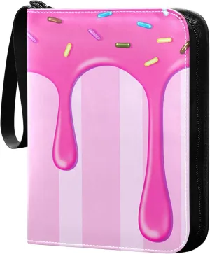 Pink Icing Dripping Card Binder 4 Pocket Collectible Trading Card Albums with 50 Sleeves Double Side PU Waterproof 3 Ring for Sports & Game Cards
