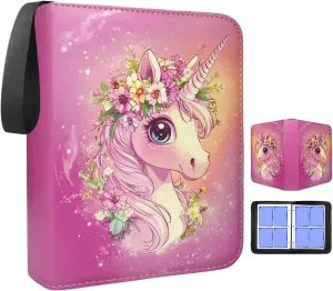 Pink Trading Card Binder, 4 Pockets 400 Cards Holder with 50 Removable Sleeves Card Book Card Organizer for Game Cards, Sports Cards Album Gifts for Card Collectors