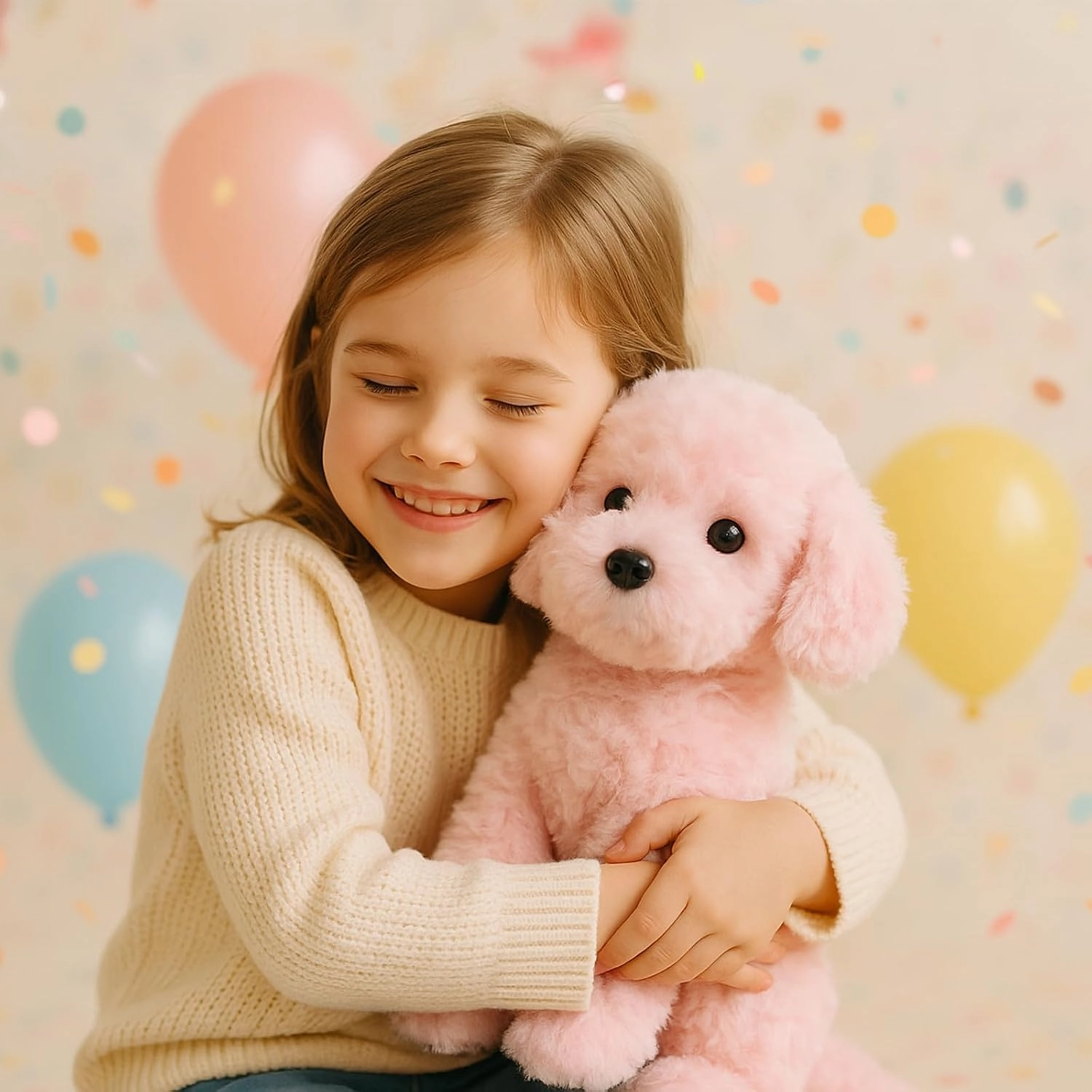 Pink Puppy Dog Stuffed Animals Plush Toys, Pink Toy Poodle Bichon Frise Maltese Stuffed Dog Plush, for Girls, Kids, Babies, Birthday, Easter, Christmas -12.6 inches