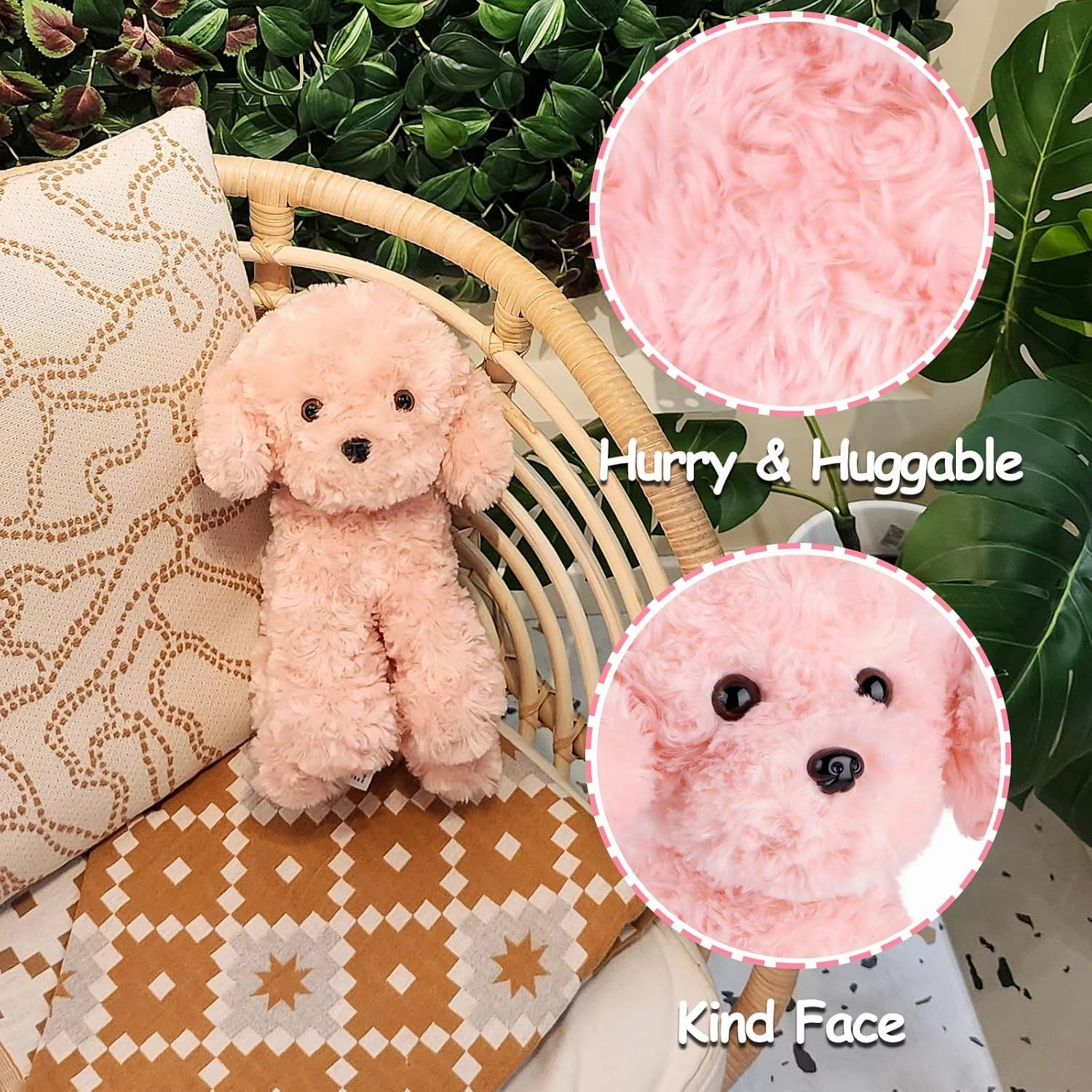 Pink Puppy Dog Stuffed Animals Plush Toys, Pink Toy Poodle Bichon Frise Maltese Stuffed Dog Plush, for Girls, Kids, Babies, Birthday, Easter, Christmas -12.6 inches