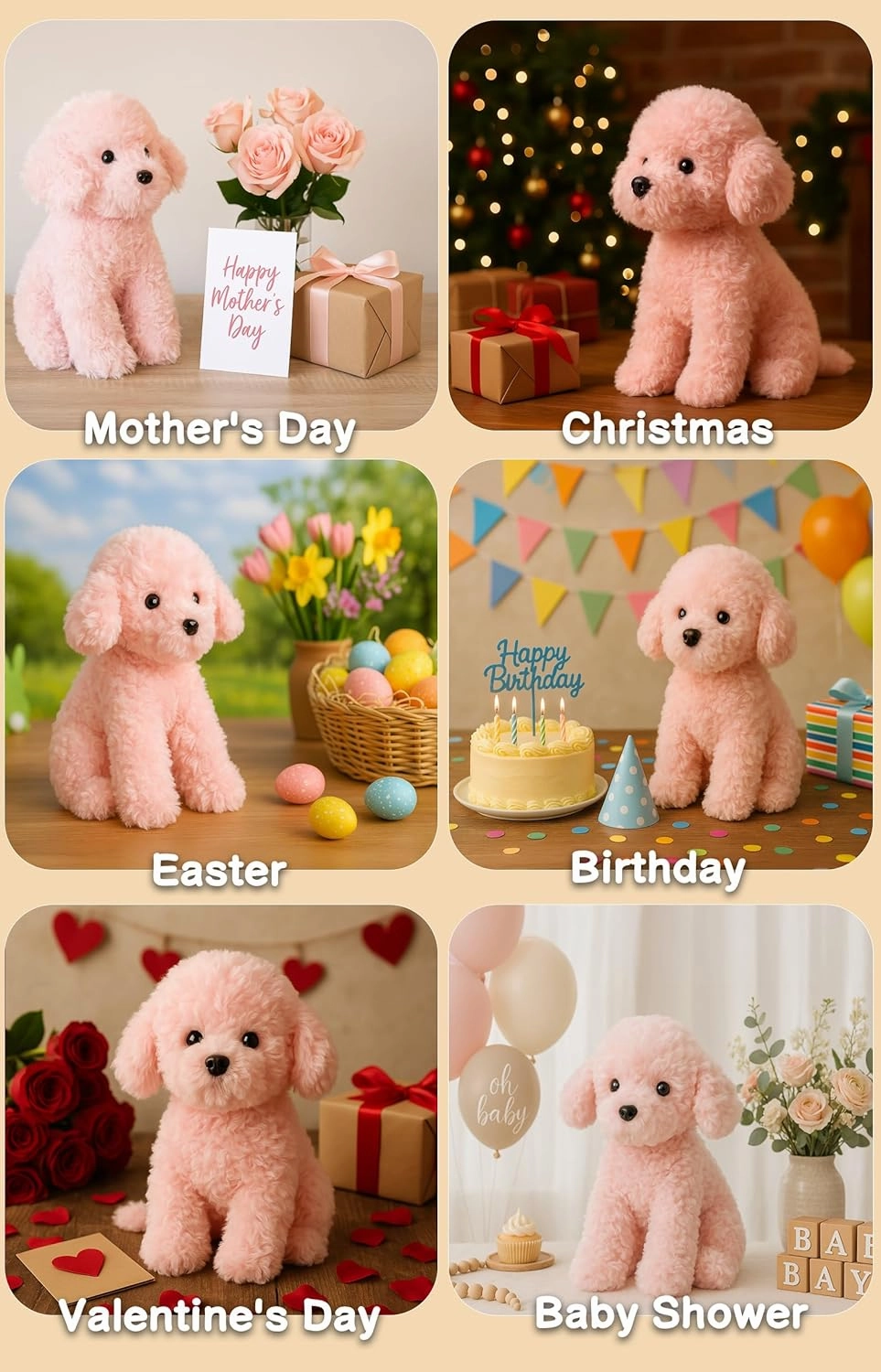 Pink Puppy Dog Stuffed Animals Plush Toys, Pink Toy Poodle Bichon Frise Maltese Stuffed Dog Plush, for Girls, Kids, Babies, Birthday, Easter, Christmas -12.6 inches
